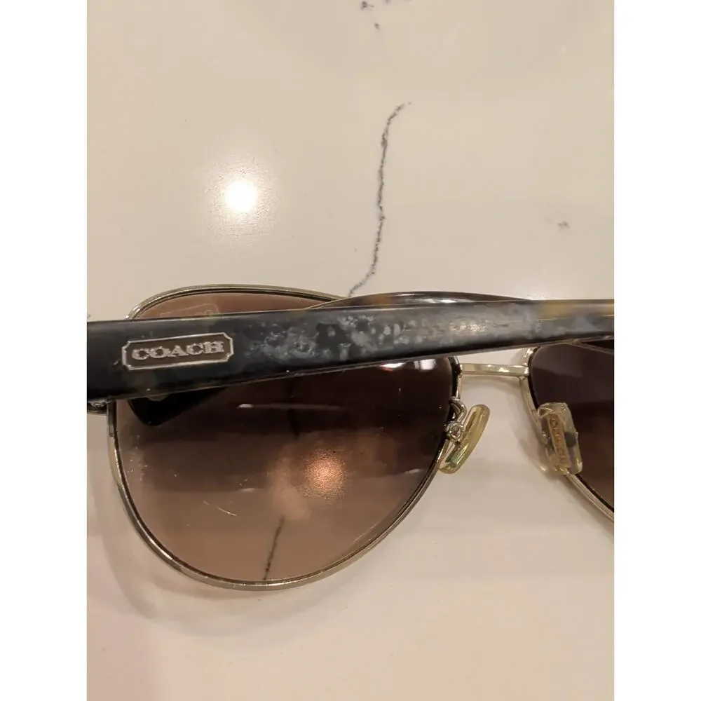 Coach Kristina HC7003 Gold/Brown Pilot Sunglasses, 59-13-135, Authentic